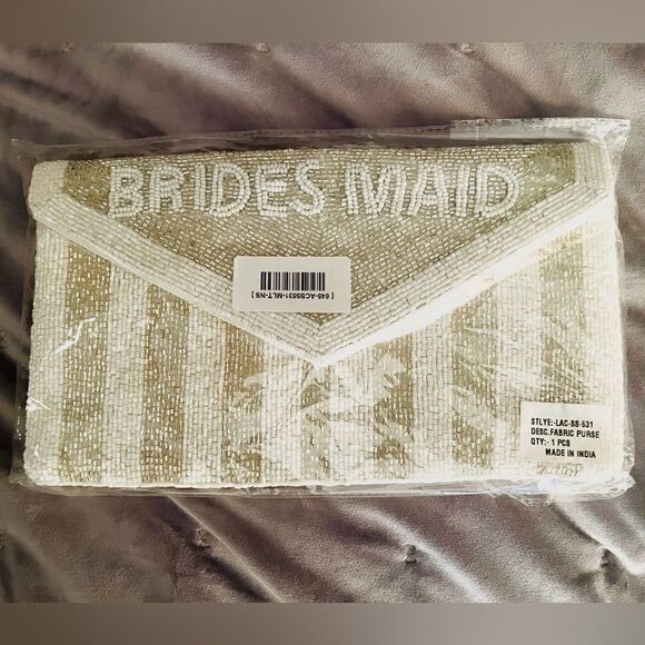 Red Dress Be My Bridesmaid White Silver Beaded Clutch Chain Crossbody OS NEW - Picture 4 of 12